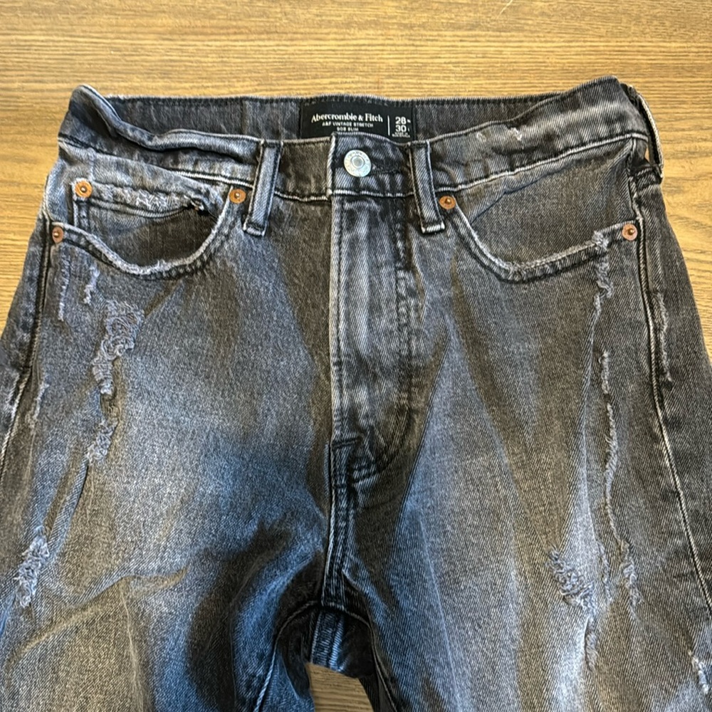 Abercrombie & fitch Black stone washed Ripped Jeans 28W 30 L